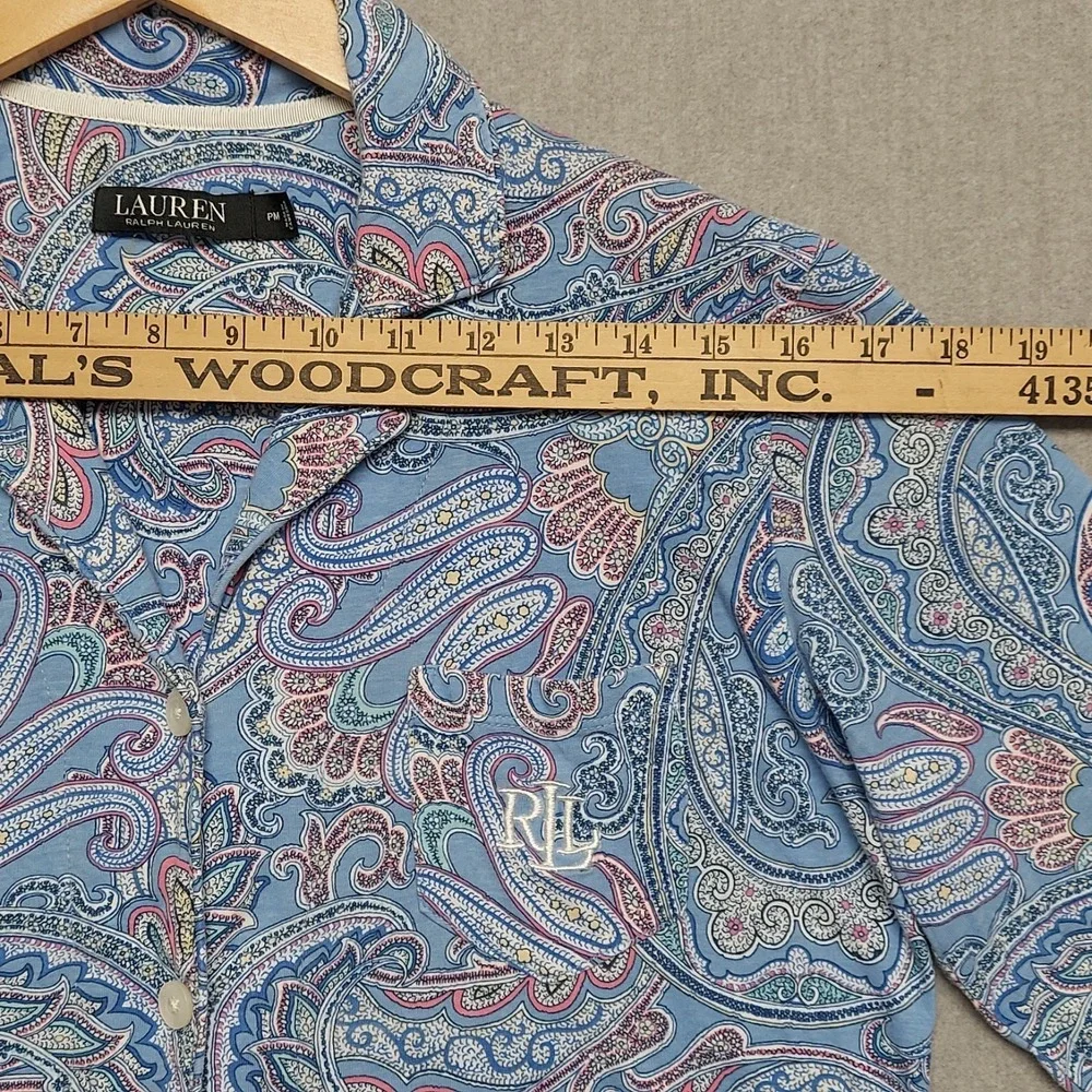 Lauren Ralph Lauren Women PM Blue Paisley‎ Pajama Top Button Classic Sleepwear